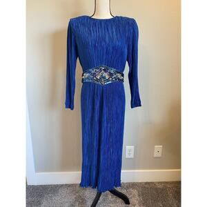 Vintage Ricki Lang for Nuit Blue Fortuny Pleats Sequin Belt Dress Size 14